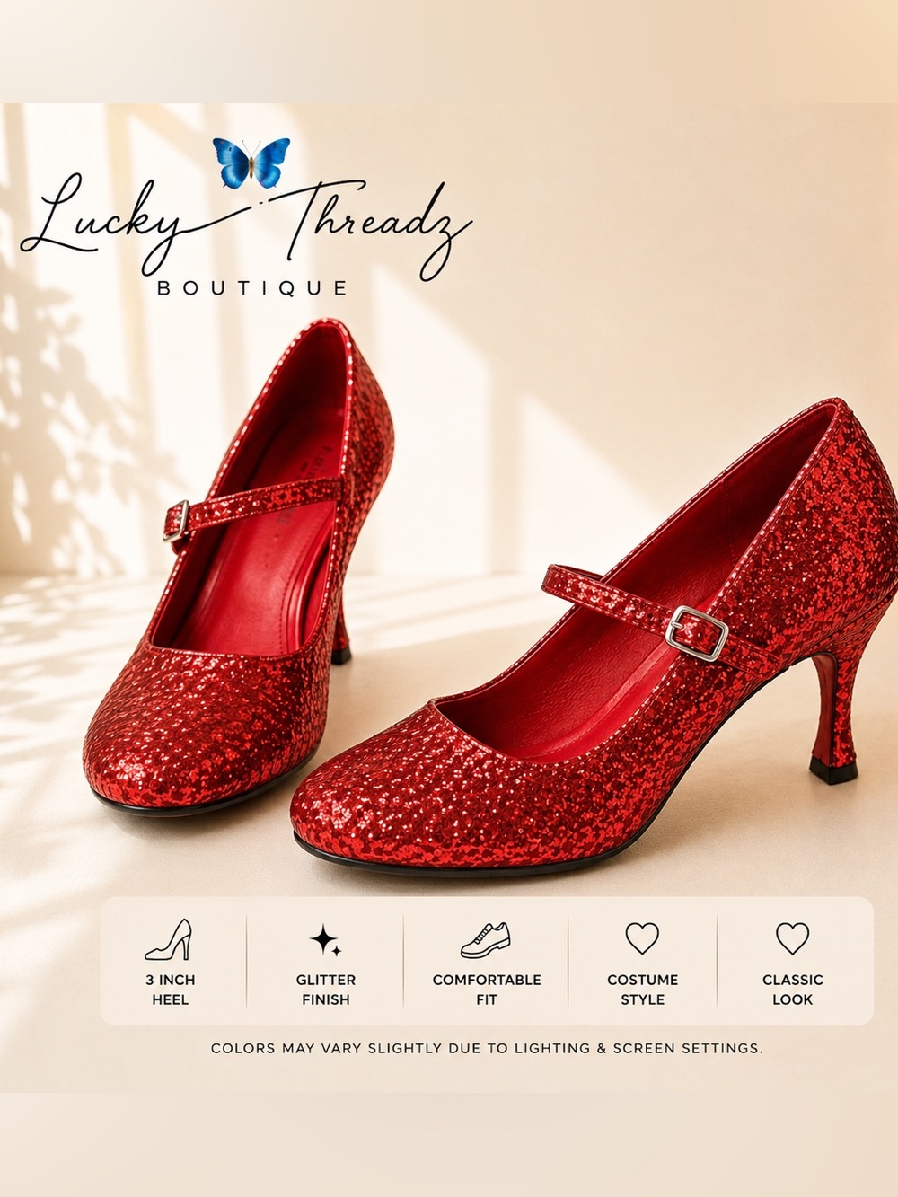 Red Glitter Dorothy Slippers Mary Jane Costume Heels Women’s Size 7/8 Medium